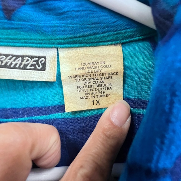 C.M. Shapes Vtg Blue Floral Buttoned Blouse shoulder pads short sleeve top 1X - Picture 4 of 8